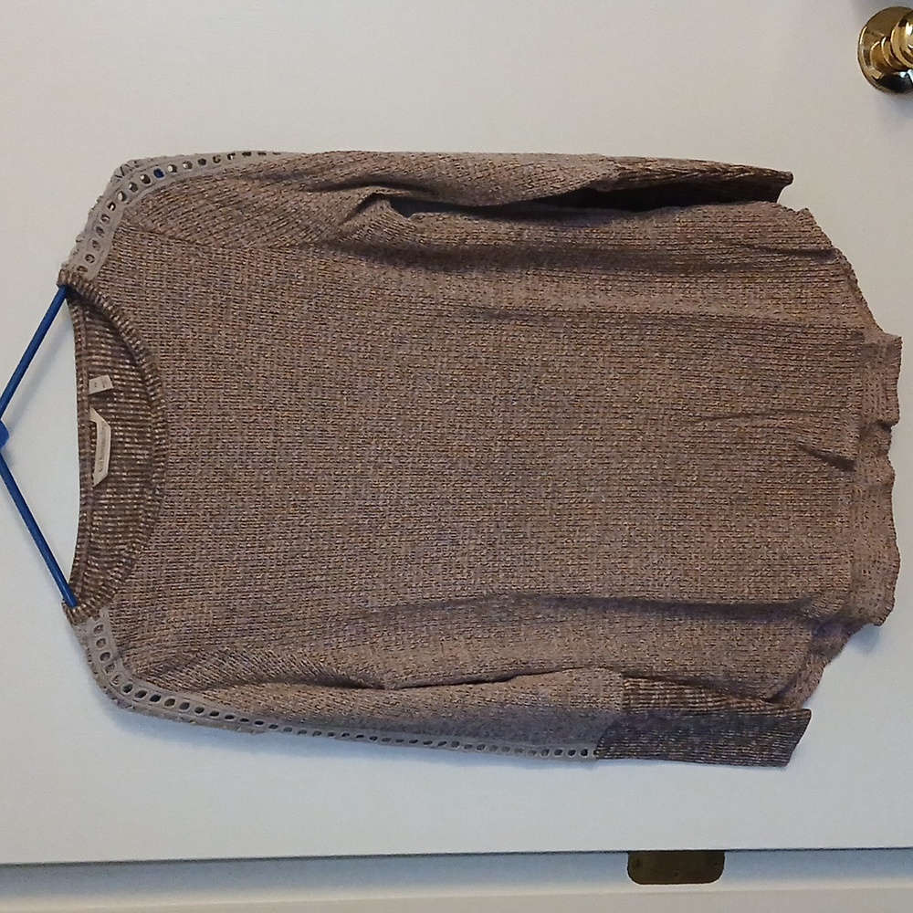 Soft Surroundings Waffle Knit, Lace Sleeve Women's Knit Top - Pink & Gray